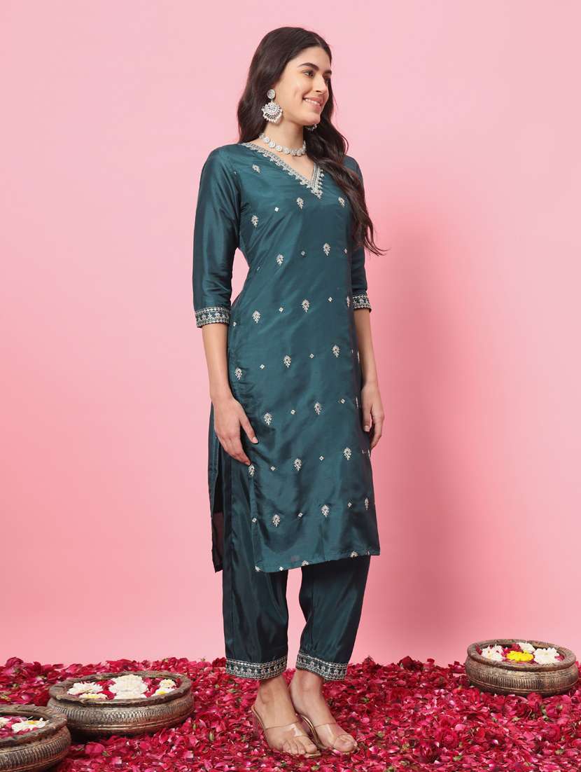 women teal green kurta dupatta set - 21451039 - Standard Image - 1