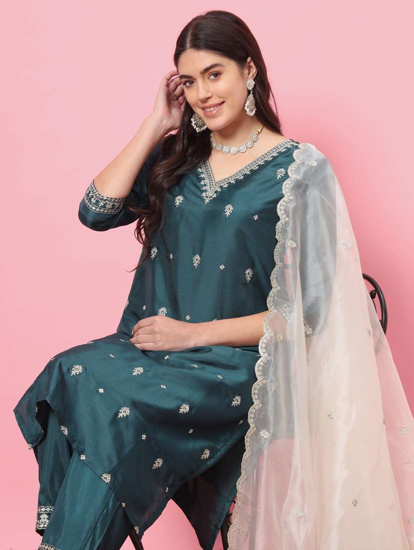 women teal green kurta dupatta set - 21451039 - Standard Image - 4