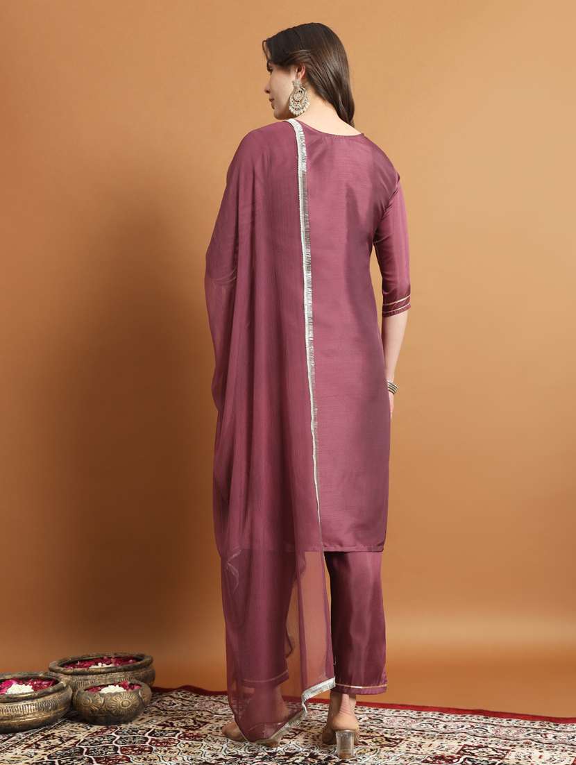 women three quarter sleeve kurta pant with dupatta set - 21451051 - Standard Image - 1