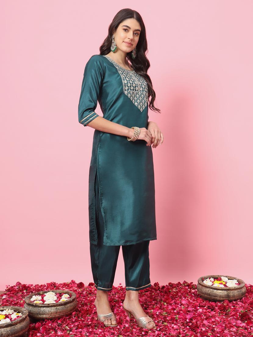 women three quarter sleeve kurta pant with dupatta set - 21451067 - Standard Image - 1