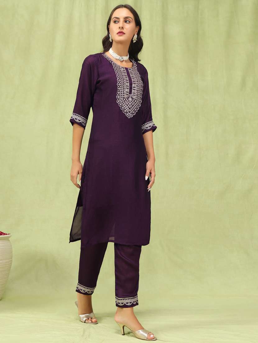 women purple kurta dupatta set - 21451076 -  Standard Image - 1