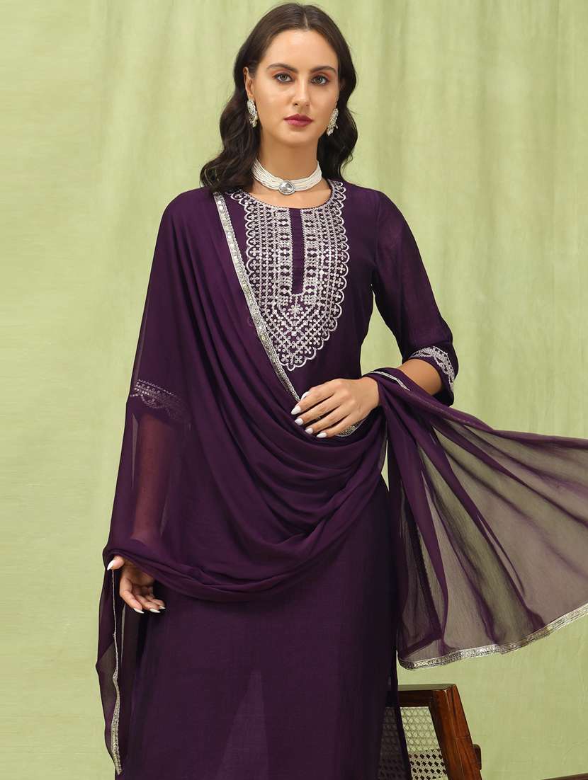 women purple kurta dupatta set - 21451076 -  Standard Image - 4