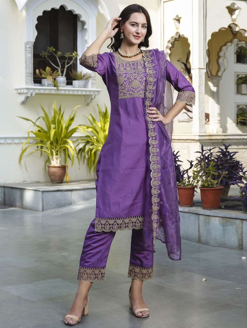 women purple kurta dupatta set - 21451082 -  Standard Image - 1