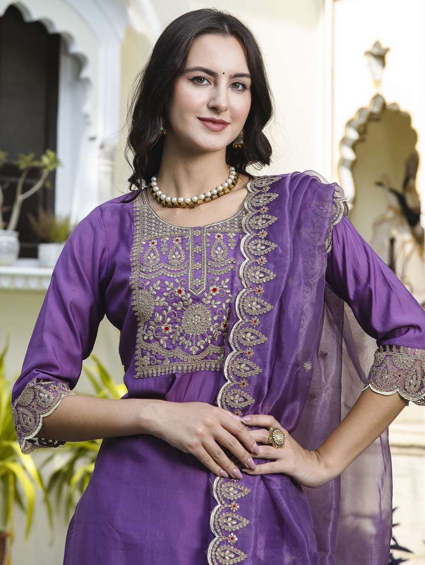 women purple kurta dupatta set - 21451082 -  Standard Image - 4