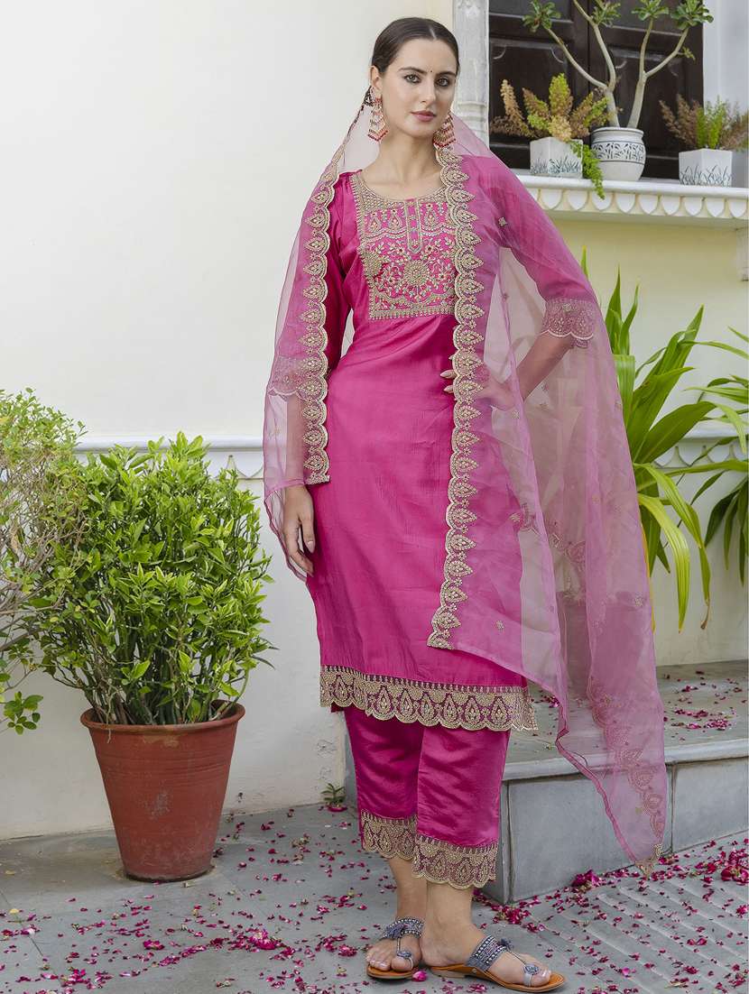 women pink kurta dupatta set - 21451083 -  Standard Image - 1