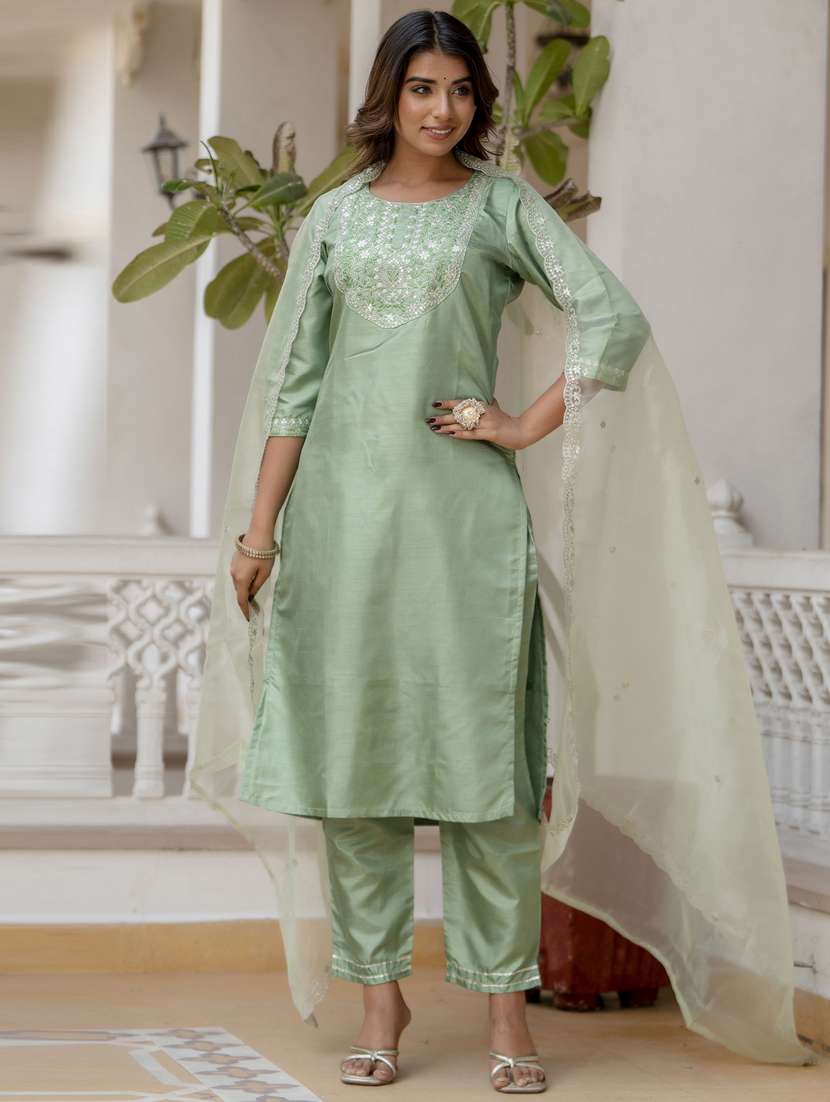 women neo mint kurta dupatta set