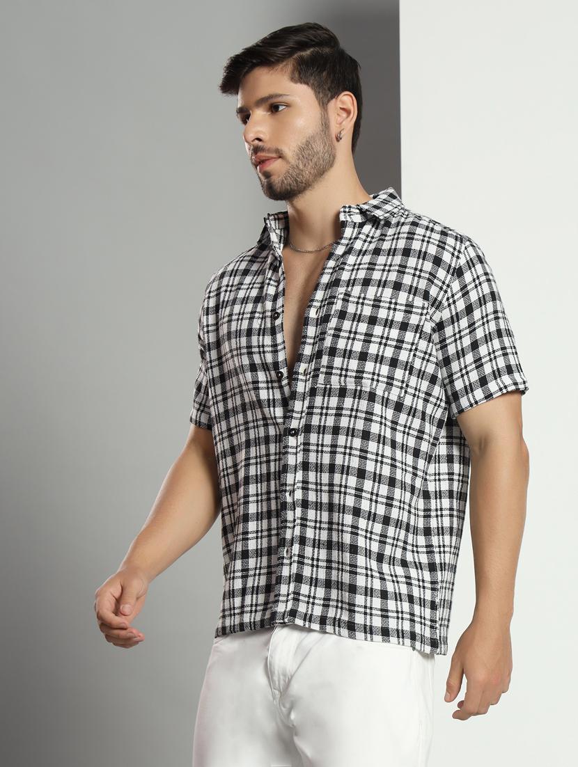 men checkered short sleeved casual shirt - 21451149 - Standard Image - 1