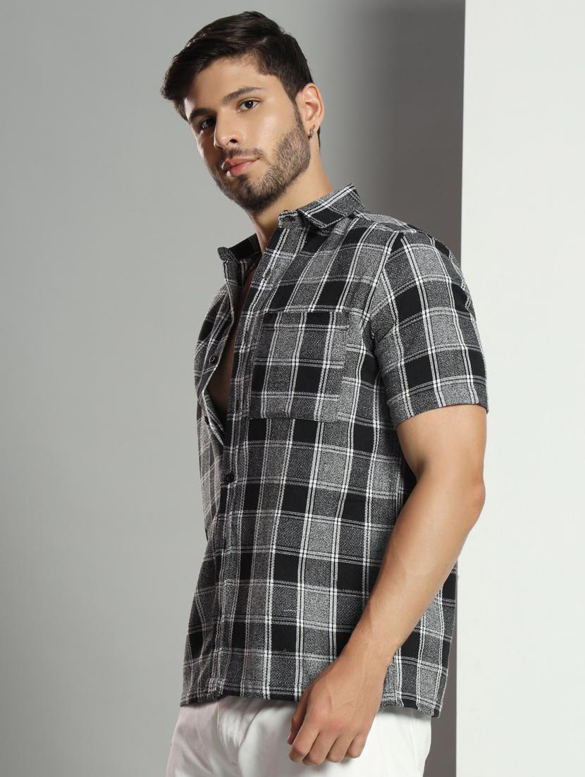 men checkered short sleeved casual shirt - 21451150 - Standard Image - 1