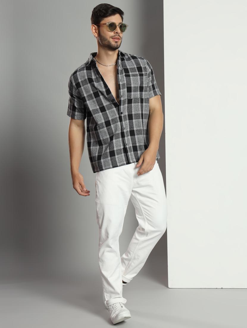 men checkered short sleeved casual shirt - 21451150 - Standard Image - 4