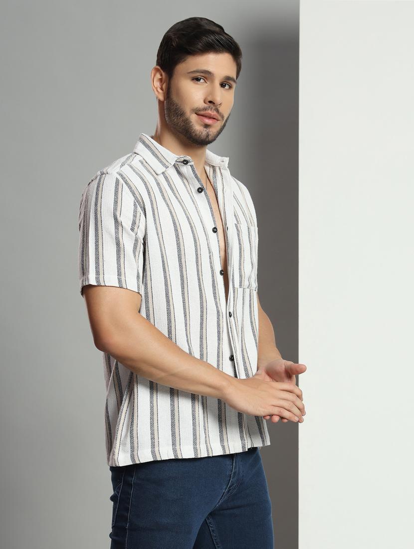 men striped short sleeved casual shirt - 21451151 - Standard Image - 1