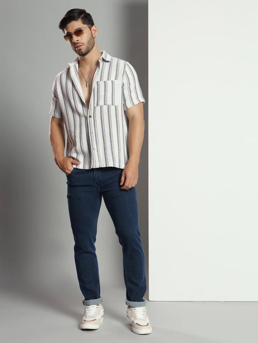 men striped short sleeved casual shirt - 21451151 - Standard Image - 4
