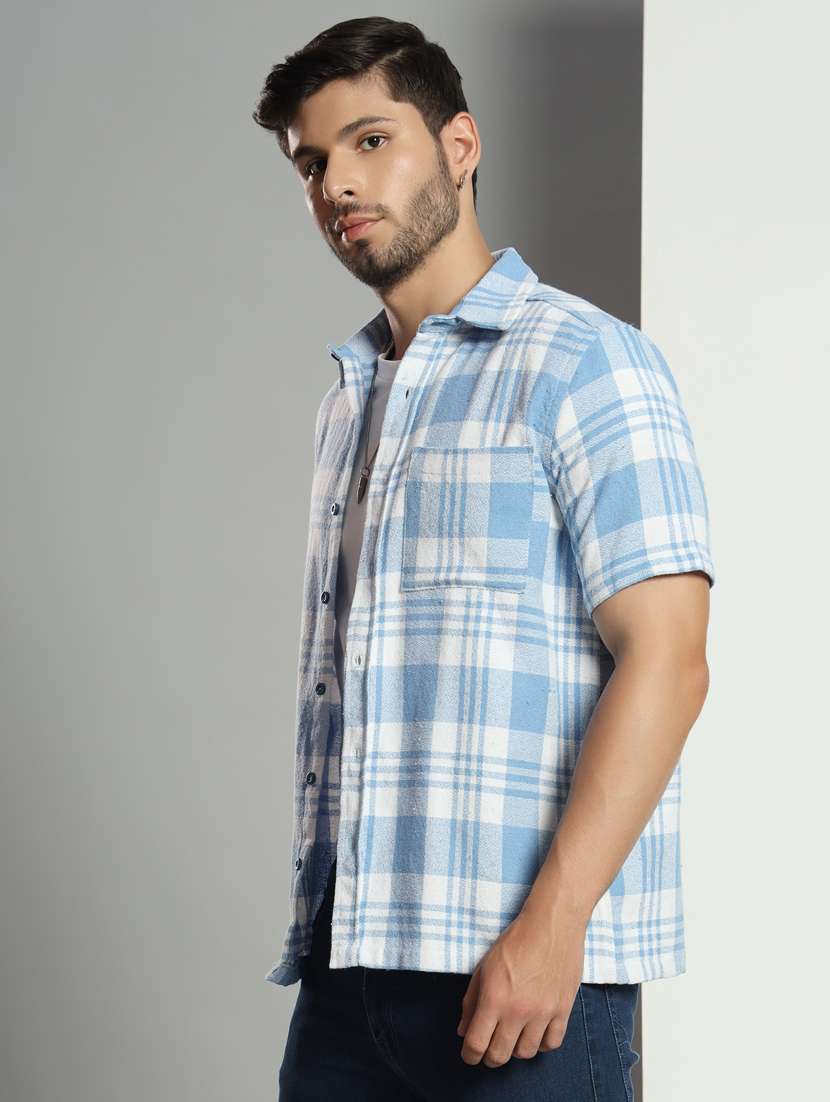men checkered short sleeved casual shirt - 21451158 -  Standard Image - 1