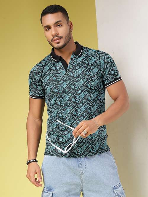 men polo neck all over print t-shirt - 21451322 -  Standard Image - 0