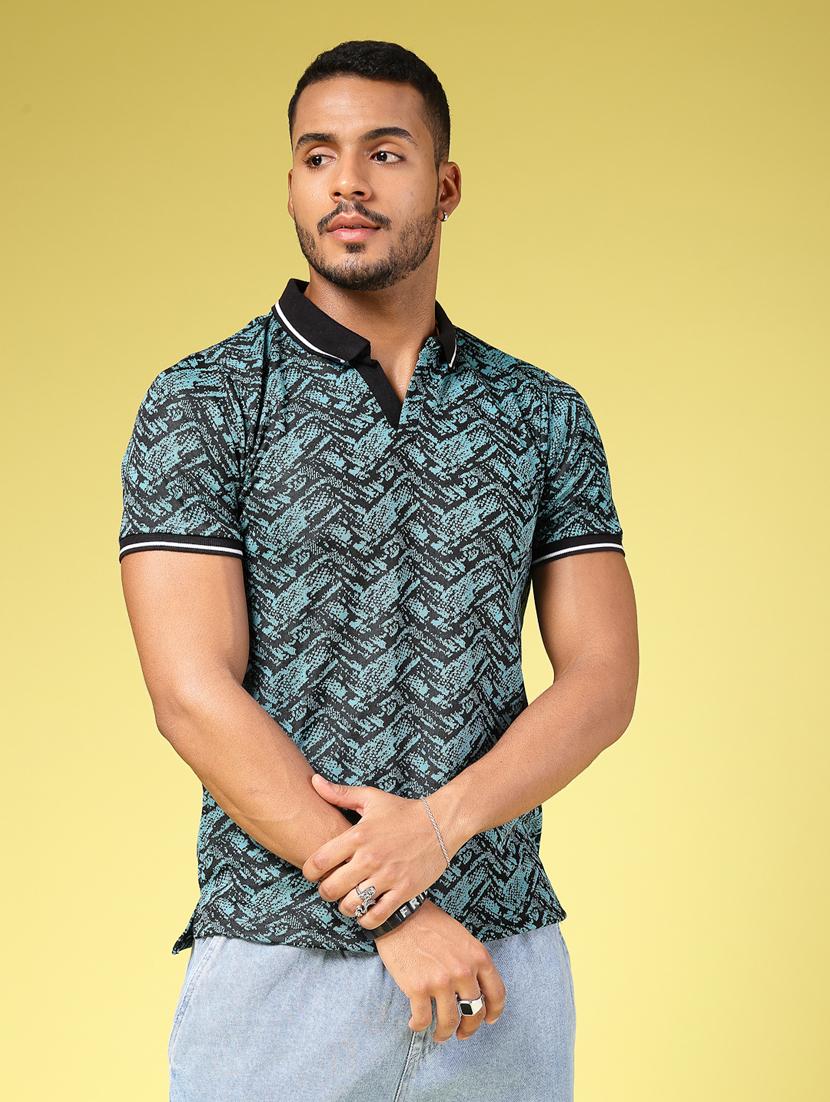 men polo neck all over print t-shirt - 21451322 - Standard Image - 1