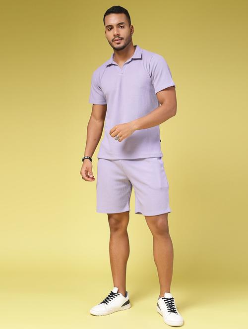 men cuban collar solid co-ord set - 21451384 - Standard Image - 0