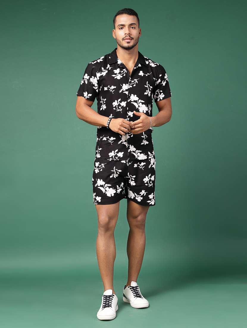 men cuban collar printed co-ord set