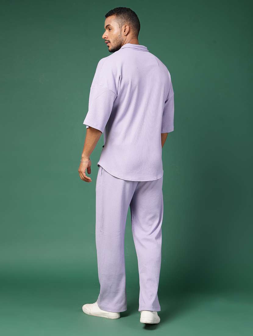 Men Lavender Solid Collared Co-ord Set - 21451392 -  Standard Image - 1