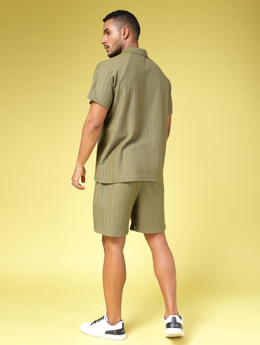 men shirt collar solid co-ord set - 21451399 - Standard Image - 1