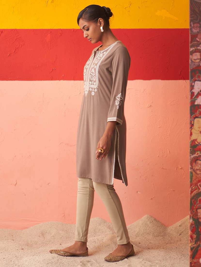 women nude brown wool woolen kurta - 21451630 -  Standard Image - 1