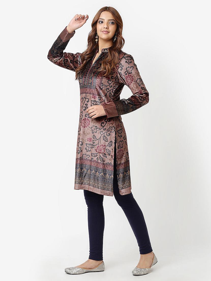 women brown velvet woolen kurta - 21451670 - Standard Image - 1