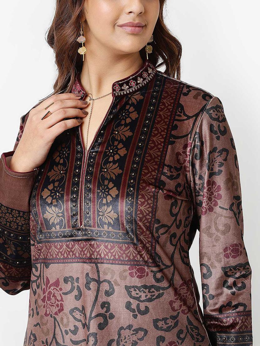 women brown velvet woolen kurta - 21451670 - Standard Image - 4