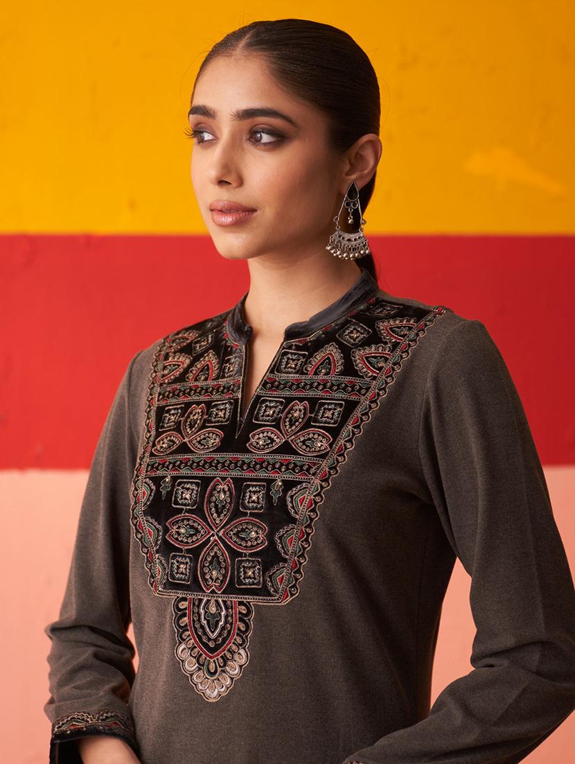 women grey wool blend kurta pant set - 21451690 - Standard Image - 4