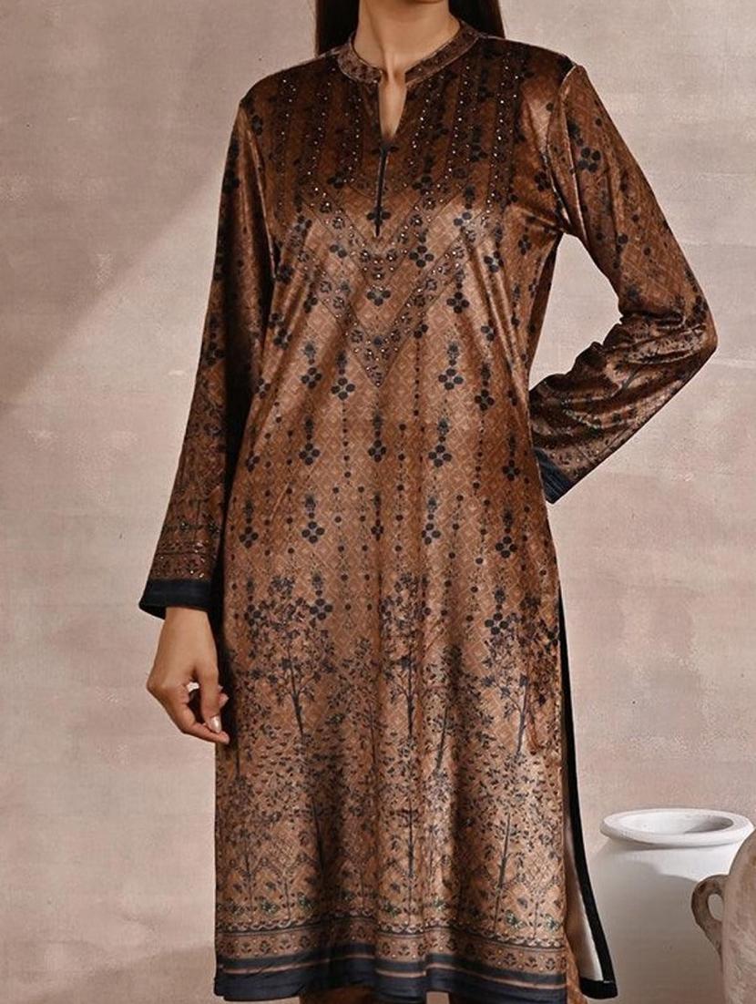 women brown velvet kurta palazzo set - 21451696 - Standard Image - 4
