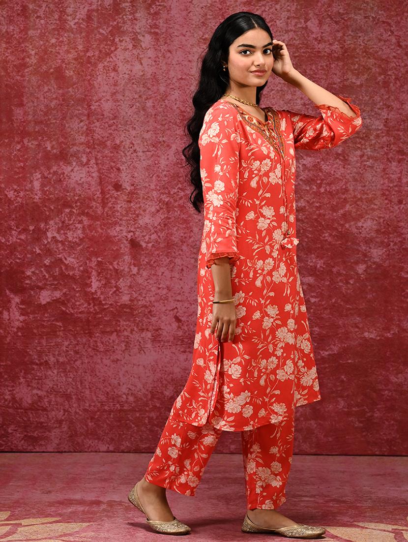 women orange floral kurta pant set - 21451738 -  Standard Image - 1