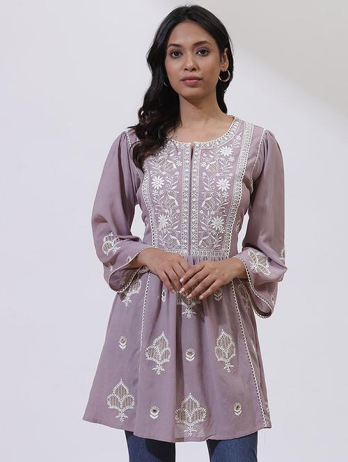lavender embroidered cotton tunic - 21451986 - Standard Image - 0