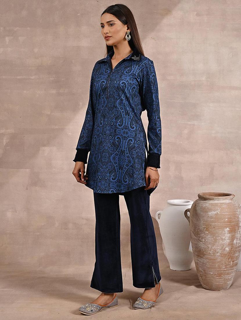 women navy blue pure silk regular tunic - 21452090 - Standard Image - 1