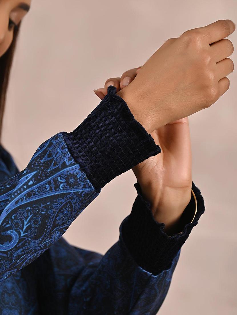 women navy blue pure silk regular tunic - 21452090 - Standard Image - 4