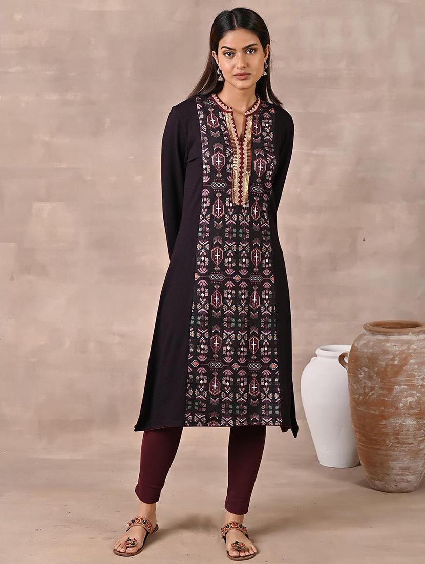 women purple cotton a-line kurta - 21452117 -  Zoom Image - 0