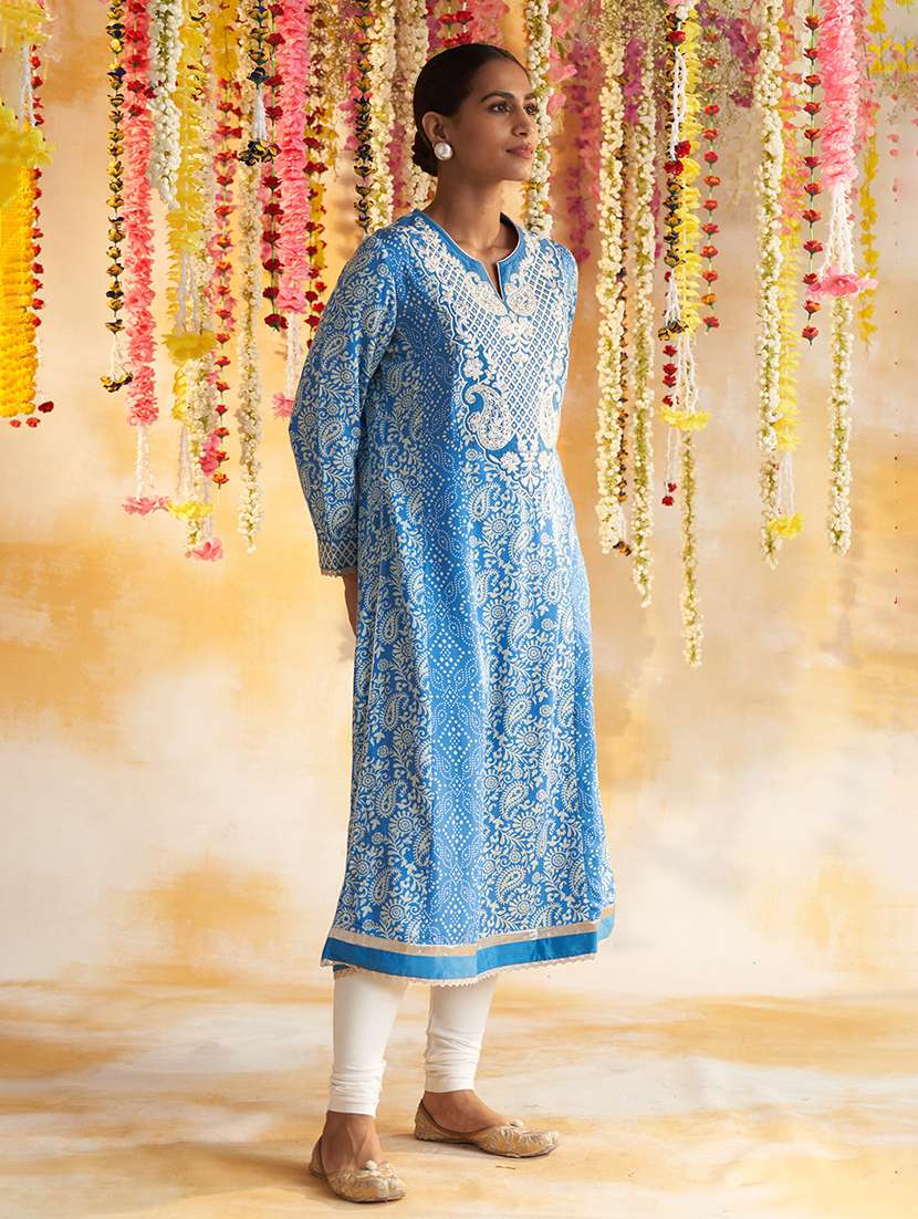 women long sleeve paisley printed a-line kurta - 21452161 -  Standard Image - 1
