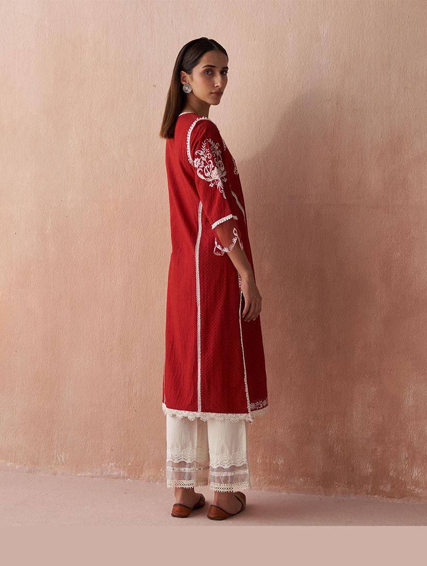 women three quarter sleeve straight kurta - 21452170 -  Standard Image - 1