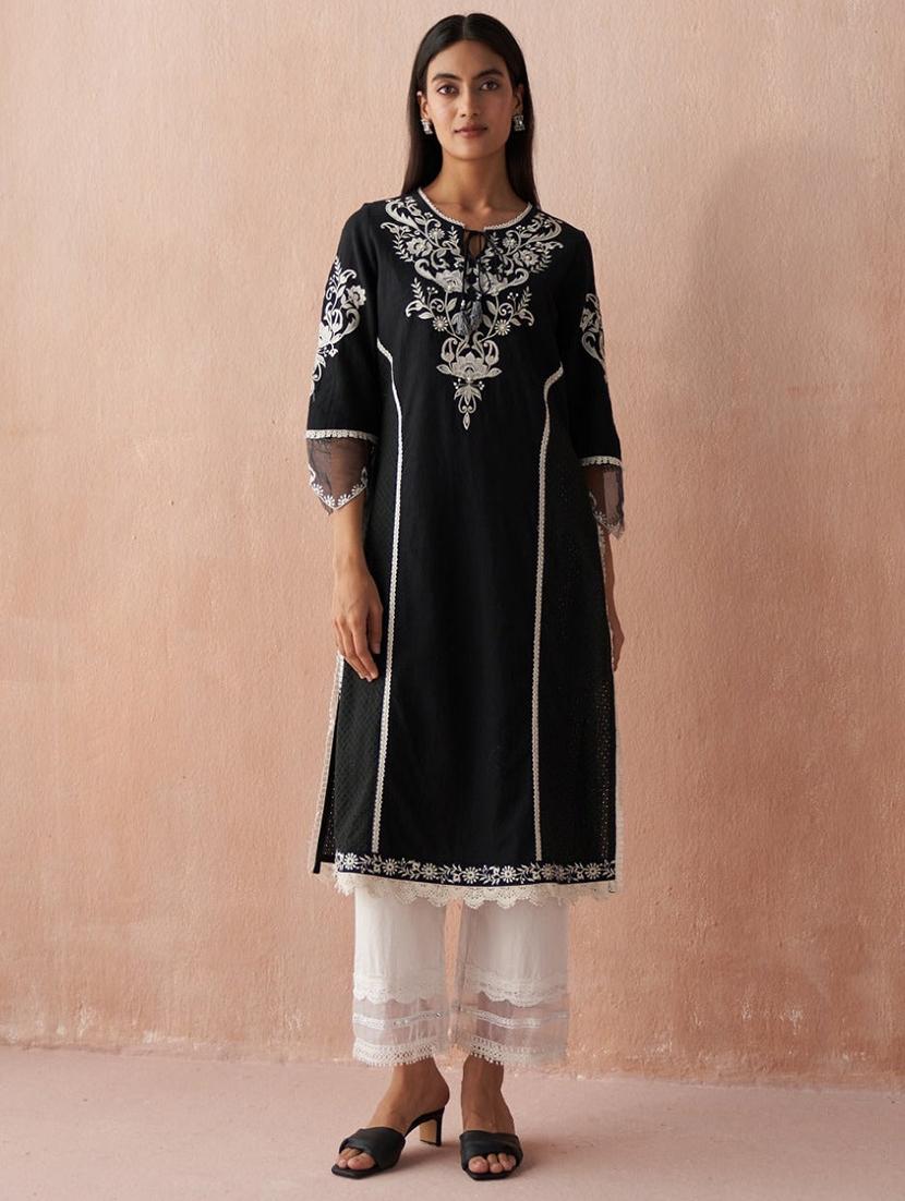 women black cotton straight kurta - 21452172 - Zoom Image - 0