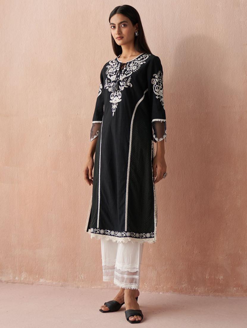 women black cotton straight kurta - 21452172 - Standard Image - 1