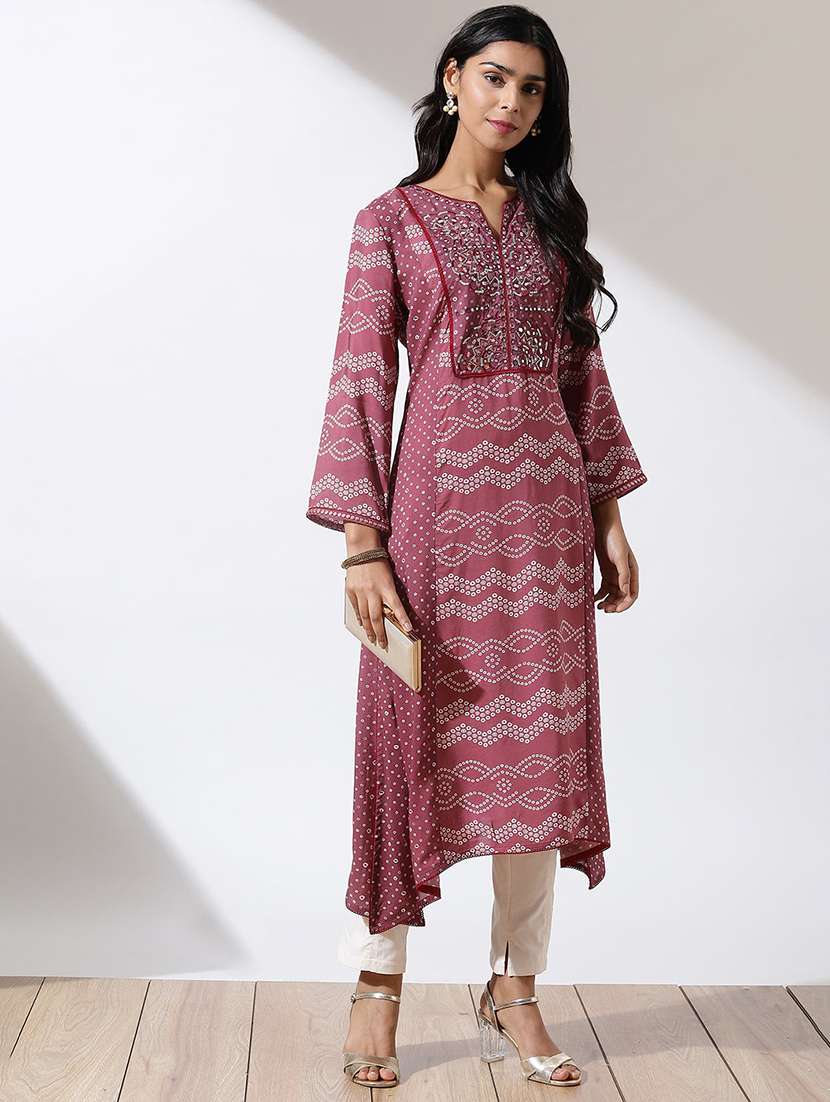 women three quarter sleeve a-line kurta - 21452239 - Standard Image - 1