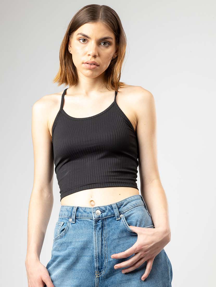 women solid shoulder strap tank top