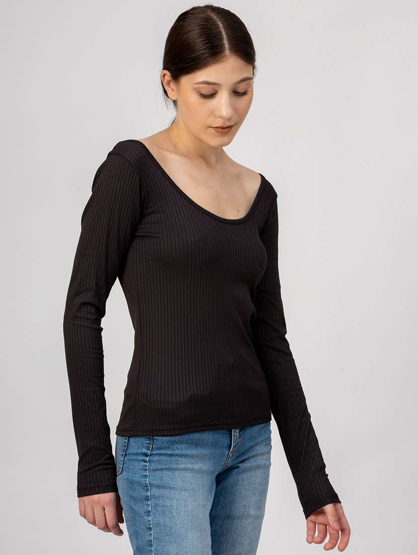 women solid scoop neck long sleeves top - 21452563 -  Standard Image - 1