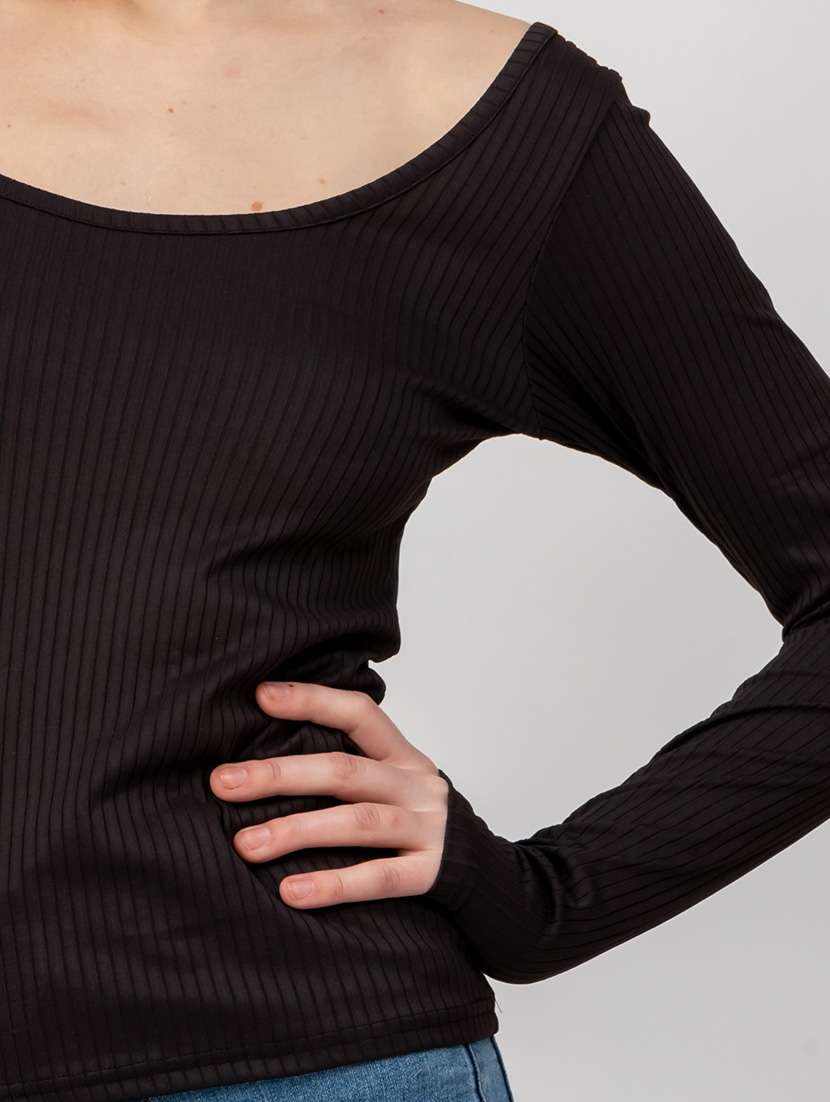 women solid scoop neck long sleeves top - 21452563 -  Standard Image - 4