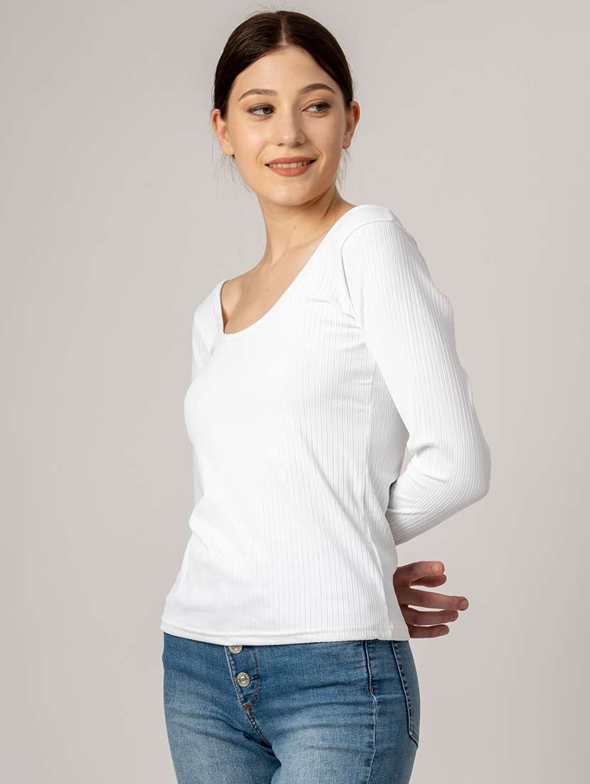 women solid scoop neck long sleeves top - 21452568 -  Standard Image - 1