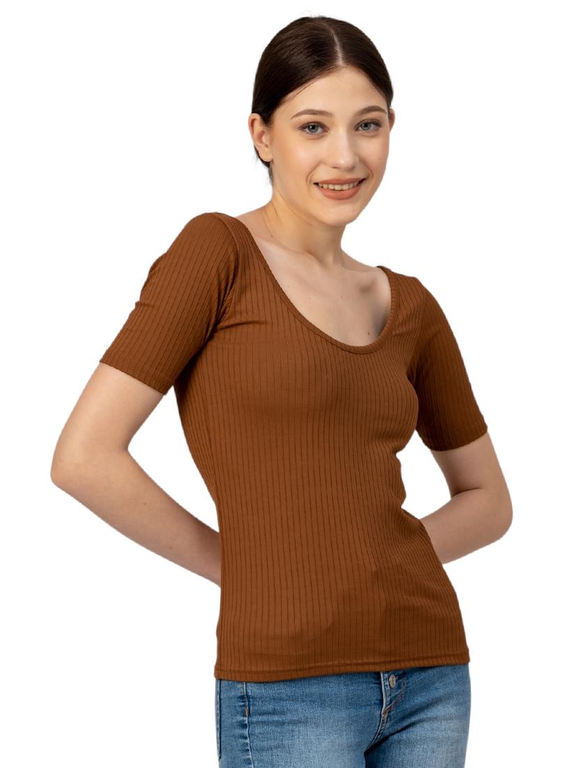 women solid scoop neck short sleeves top - 21452570 - Standard Image - 1