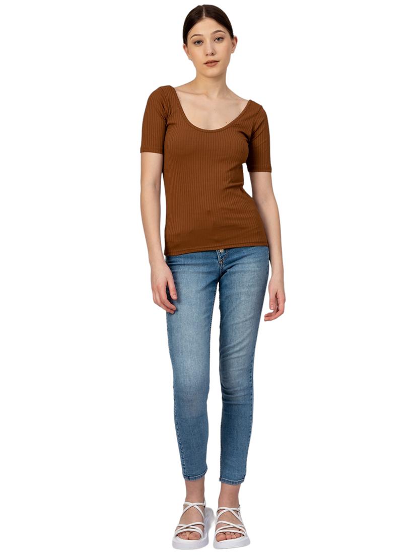 women solid scoop neck short sleeves top - 21452570 - Standard Image - 4