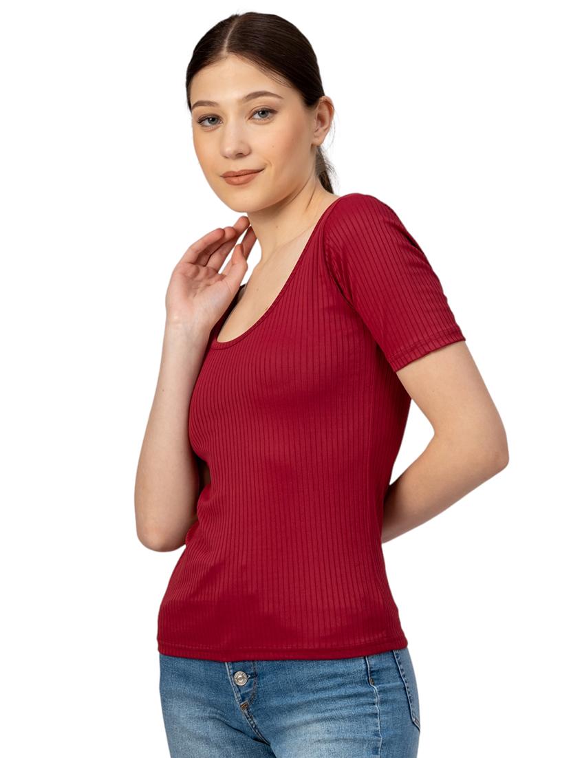 women solid scoop neck short sleeves top - 21452572 - Standard Image - 1