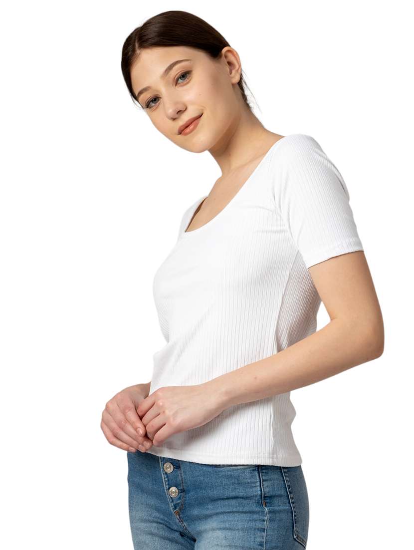 women solid scoop neck short sleeves top - 21452574 -  Standard Image - 1