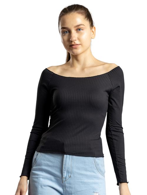 women solid off shoulder long sleeves top - 21452604 - Standard Image - 0
