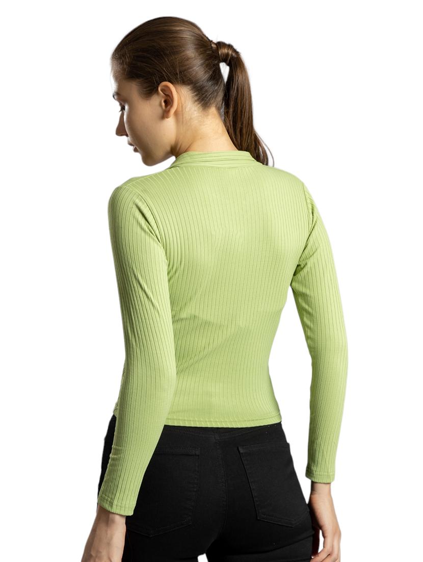 women solid collared long sleeves crop top - 21452630 - Standard Image - 4