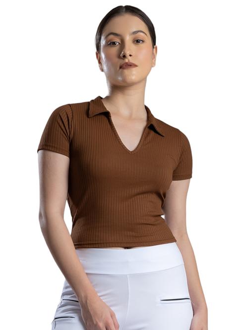women solid collared crop top - 21452652 -  Standard Image - 0