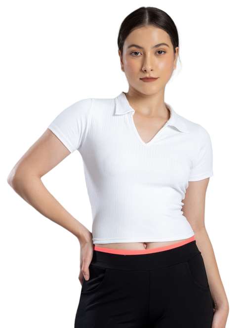 women solid collared crop top - 21452658 -  Standard Image - 0