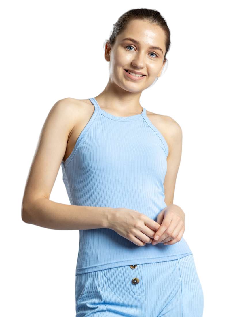 women solid halter neck tank top
